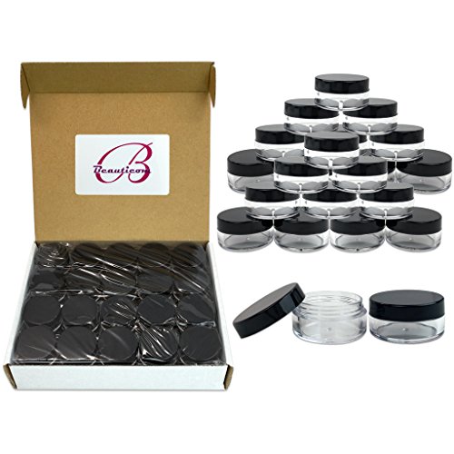 (Quantity: 100 Pieces) Beauticom 10G/10ML High Quality Round Clear Jars with Black Lids for Scrubs, Oils, Salves, Creams, Lotions - BPA Free