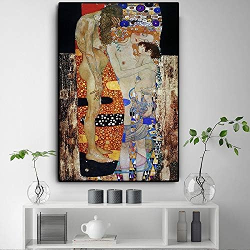 Fashion Canvas Painting The Three Ages of Woman by Gustav Klimt Oil Painting On Canvas Posters and Prints Wall Art Picture for Living Room 60x90cm