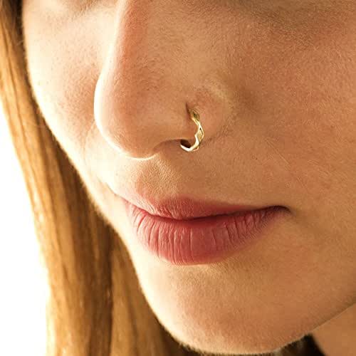 Amazon.com: Nose Ring, 14K Solid Yellow Gold Tribal Style Rhombus Nose Hoop, Fits Cartilage ...