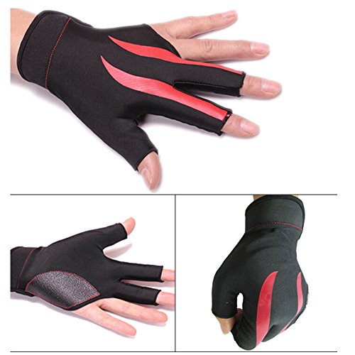Greatstar Billiards Gloves Wear-resisting 3 Fingers Gloves for Snooker Cue Sportï¼ŒThe first choice of billiards players (Wear on the Left Hand 1PCS) (Red)