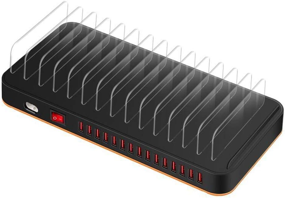 YLFGSLEP 15-Port USB Charging Station, Charger 96W Smart Phone Charging Station Tablet Charging Stand Suitable for Home Office Classroom Conference Company Travel,Etc