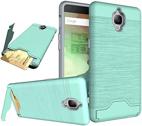 OnePlus 3/3T Case,ARMORCOO(TM) Brushed Metal Texture Dual Layer Hybrid Flexible TPU Bumper Shock Absorbing with 1 Card Slot KickStand Case Cover for OnePlus 3 / OnePlus 3T (Mint Green)