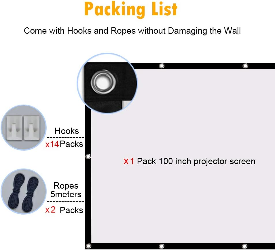 Portable Projector Screen 100 inch, 16:9 Foldable Anti-Crease HD 3D Indoor and Outdoor Projector Movies Screen, Support Double Sided Projection: Electronics