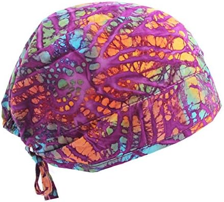 Electric Purple, Orange & Turquoise Blue Batik Scrub Cap Hat