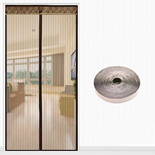 Magnetic screen door, Full frame velcro Mosquito Curtain Close automatically Toddler Pet Friendly-stripe coffee 160x240cm(63x94inch)