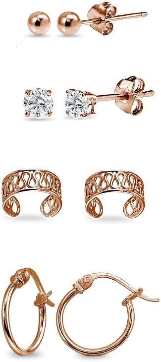 Hoops 4 LessSterling Silver Unisex 12mm Small Hoops, 3mm Round Ball & CZ Stud Earrings Set Combos, Choice of Set and Metal