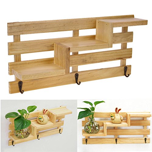 WinnerEco Wood Wall Mounted Shelf Holder Storage Rack Organizer Hanging Home Decor (Burlywood)