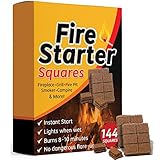 Bangerz Sunz Fire Starter Squares 144, Fire Starters for Fireplace, Wood Stove & Grill, Camp Fire Pit Charcoal Starters 50B, USA Made