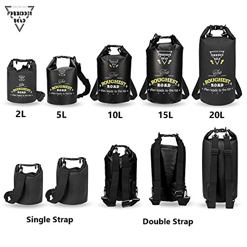 Forbidden Road 5L 10L 15L Waterproof Dry Bag (8 Colors) Dry Sack Roll Top Dry Compression Sack Keeps Gear Dry for Kayaking Boating Camping Canoeing Fishing Skiing Snowboarding (Black, 20L) - Thumbnail 4