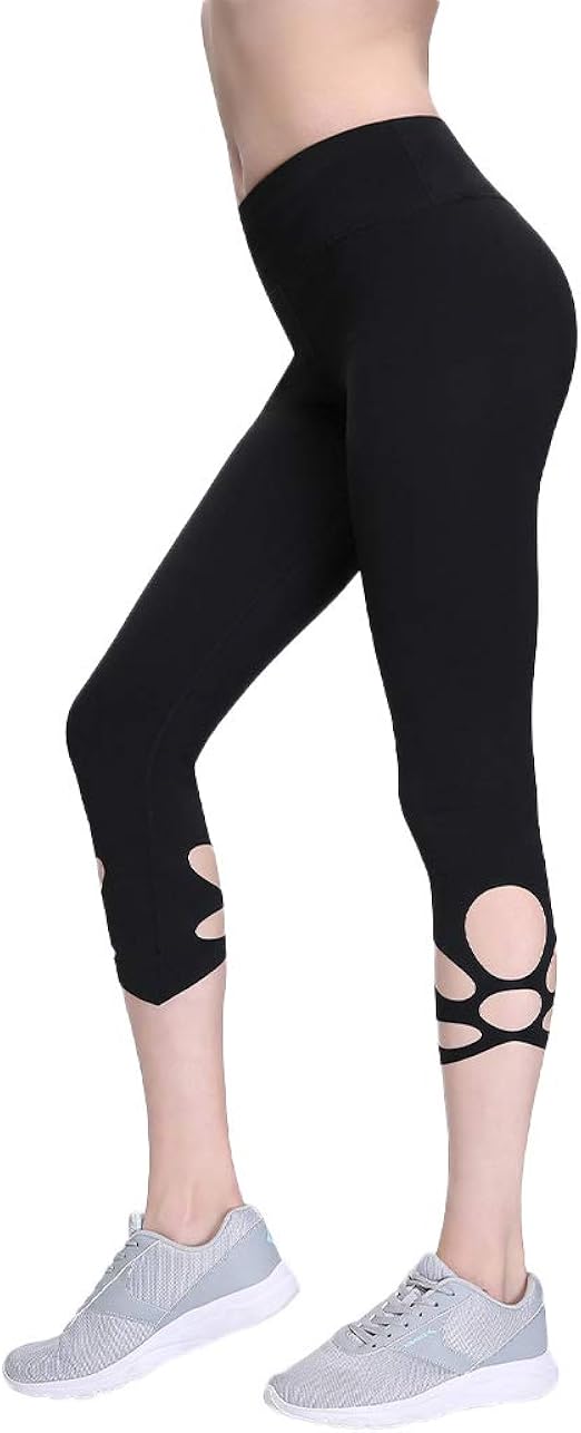 Insenver Skinny Yoga Pants Cutout Cuff Capri Leggings Clothing