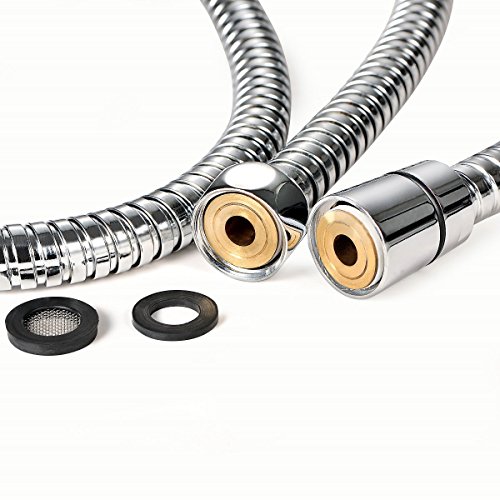 Shower Head Hose Replacemend 59 Inches Long Made of Stainless Steel, Universal Handheld Shower Hose with Brass Fittings, Chrome Finish by Purelux - Thumbnail 3