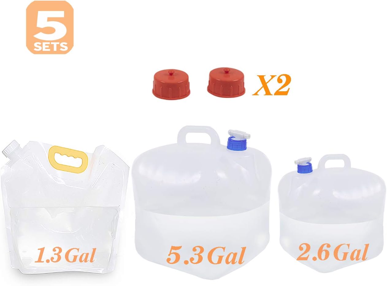 HUILE Collapsible Water Container with Spigot,1X5.3Gal+1X2.6Gal+1X1.3Gal,Camping Water Storage carrier Jug Water tank for Outdoors Hiking Hurricane Emergency,Fold-able Portable Canteen: Home Improvement