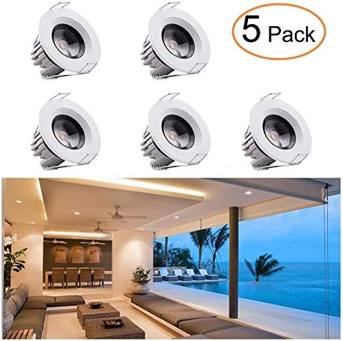Elitlife5Pcs Small Recessed Ceiling Lights, 3W LED Small Spot Lamp Ceiling Light with Transformer Flush Mount LED Recessed Ceiling Lights Downlights for Living Room Cabinet etc