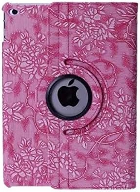 SingPad iPad Air 2 Case- Stylish Embossed Flowers Painting Case 360 Degree Rotating Stand Smart Cover PU Leather Case Multi-angle Vertical and Horizontal Stand for Apple iPad Air 2 (iPad 6) 2014 Model,- Smart Cover Auto Wake / Sleep Feature+Screen Protector (hotpink)