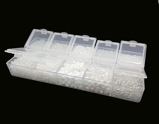 Rocailles - Juego de perlas blancas de 2 mm, 3 mm, 4 mm, con caja clasificadora, 120