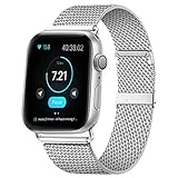 HILIMNY Compatible for Apple Watch Band 38mm 40mm, Stainless Steel Mesh Sport Wristband Loop with Adjustable Magnet Clasp for iWatch Series 1, 2, 3, 4, 5, Silver