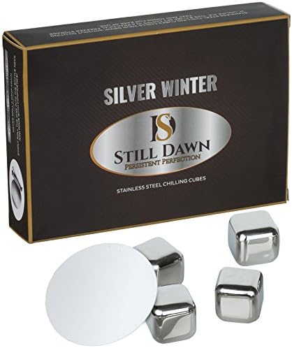 Whiskey Stones Stainless Steel - Premium Quality Set of Reusable 8 Chilling Cubes for Scotch, Wine, Liquor and Other Beverages. Includes Durable Freezer Storage Tray, Silicon Tongs, and Pouring Disk.