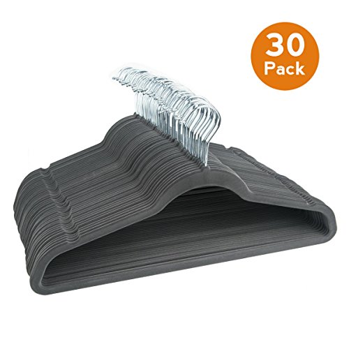 TIMMY Velvet hangers 30 Pack Nonslip Ultra Thin Clothes hangers Heavy duty Coat Hangers with Swivel Hook (Gray) - Thumbnail 5