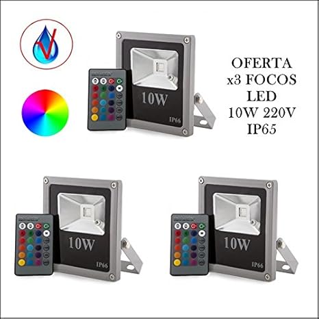 Oferta 3xFoco LED Proyector de exterior 10W RGB con mando de 24 ...