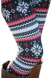 Women's Girls Snowflake Patterned Christmas Leggings Red One Size