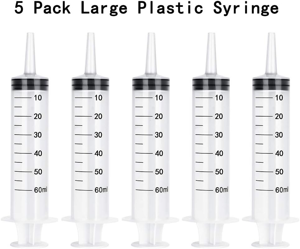 5 Pack 60ml Syringes Large Plastic Syringe Measuring Syringe Tools for Scientific Labs and Dispensing Multiple Uses