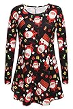 Meaneor Long Sleeves PlusSanta Christmas Xmas Gifts Print Flared Swing Dress Top