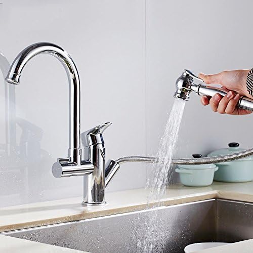 DXDJ Pull type kitchen faucet / all copper main body hot and cold dish washing basin universal swivel faucet / dishwasher sink faucet