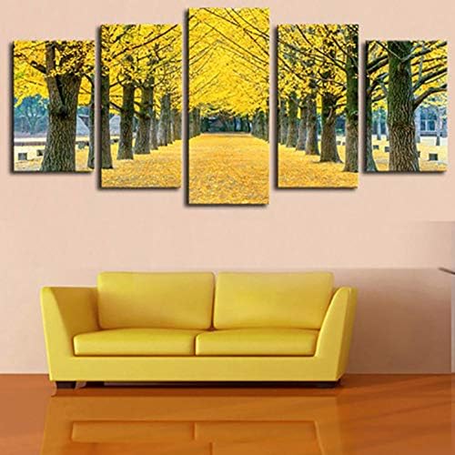 upinfan Living Room Hd Printed Painting Wall Art Pictures 5 Piece/Pcs Yellow Leaves Trees Landscape Home Decor Poster Modern Framework