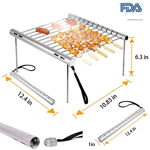 ROCKY DENTAL Portable Folding Grill, Outdoor Mini Grill net，Folding Compact Stainless Steel Charcoal Barbeque Grill for Outdoor Heating, Bonfire, Grill, Picnic, Campers, Backpacking, Survival