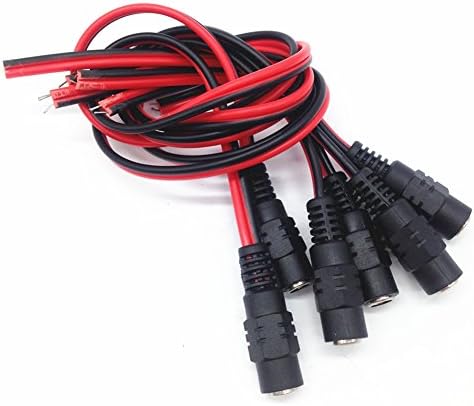 10-Packs DC Female Pigtail Cable,30cm(10 Inch)2.15.5mm Solder 12V 18 AWG Power Adapter Socket Flexible Stranded Extension Cord,Copper Wire for CCTV Security Camera System, Led Strip Light(Red&Black)