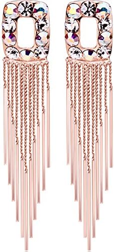 Dangle Earrings Long Tassel Gold plated Cubic Zirconia Diamond Pave 925 Sterling Silver Fashion Jewelry By SUYAN(18K Gold Plated Color)
