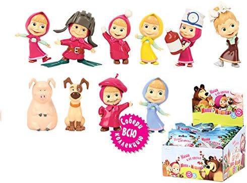 10 psc Masha and The Bear Mini Figures Toys Party (2.1 inches) Favor Birthday Cupcake Toppers Cartoon Series to Children's Holiday Miniature, Surprise Baby, Party Favor Figurine Birthday