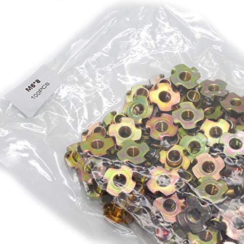 Yoohey 100pcs 1/4"-20 Inch T Nuts, Pronged Tee Nut for Cabinetry, Rock Climbing Walls, Woodworking (1/4"-20 x 5/16")