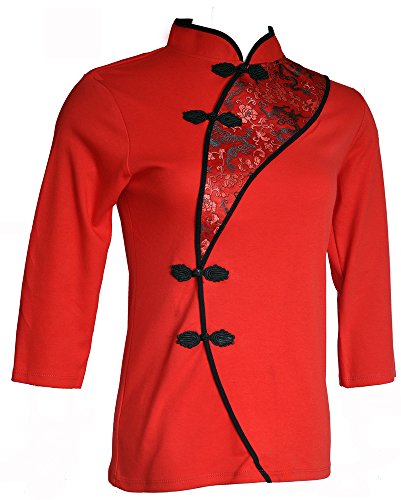 Amazing Grace Chinese Sexy Cotton 3 Quarter Sleeves Qipao Dress Top (Large, Red means Go)