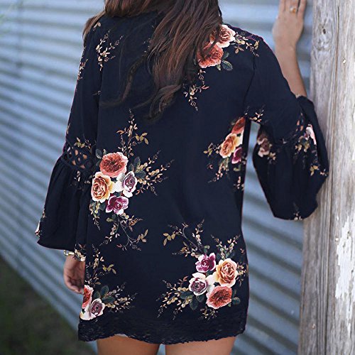 Farmerl Women Lace Floral Cape Casual Coat Loose Blouse Kimono Jacket Cardigan Navy