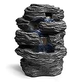 SereneLife 4-Tier Water Fountain Decoration - Cool Indoor Outdoor Portable Electric Tabletop Decorative Zen Meditation Waterfall Decor Kit w/LED, Submersible Pump and Adapter - SLTWF15LED