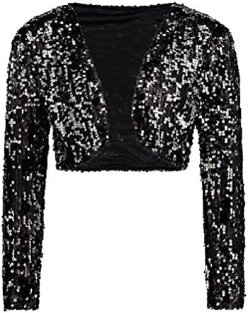 Women Bolero Clubwear Shiny Sequin V-Neck Short Vest Sexy Cardigan Jacket Coat