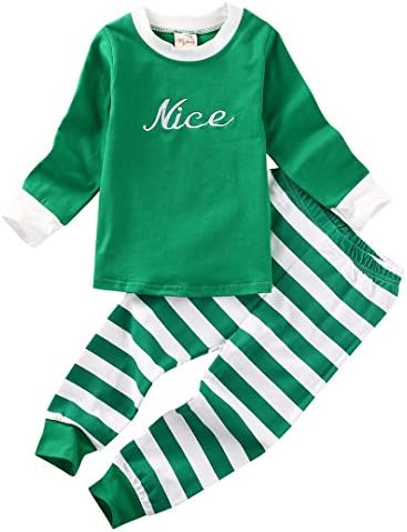 1-6Year Toddler Kids Baby Girl Boy Striped Pajamas Sleepwear Nightwear Clothes (1T, Nice Green)