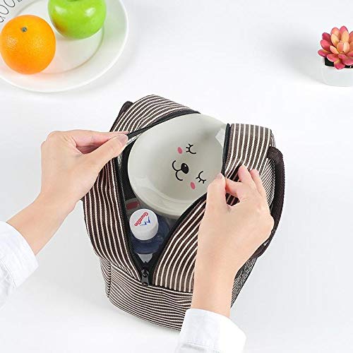 Pinsparkle Portable Striped Print Insulation Keep Fresh Outdoor Handheld Lunch Bag Lunch Bags