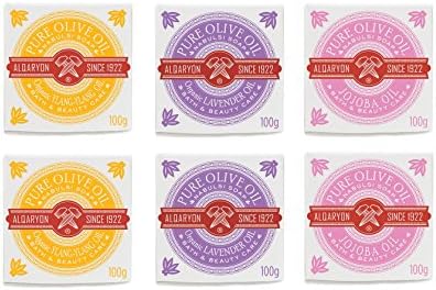 Pack of 6x100g: Pure Olive Oil Bar Soaps, Bath &amp; Body Wash, Pack of 6 Bars 100g (2xYlang-Ylang, 2xLavender, and 2xJojoba)