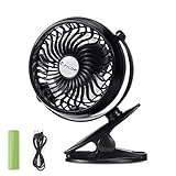 FYLINA USB Fan Mini Clip On Desk Fans Rechargeable and 2600mAh Battery Powered for Baby Stroller, Metal Design and 4.9ft USB Cable (Enhanced Airflow, Lower Noise, Black)