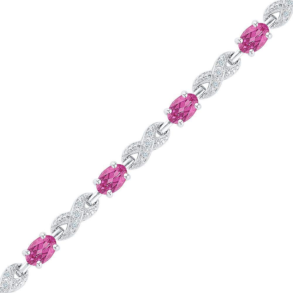 Sterling Silver Oval Lab-Created Pink Sapphire Fashion Bracelet 5-1/3 Cttw Girls Holiday Gifts