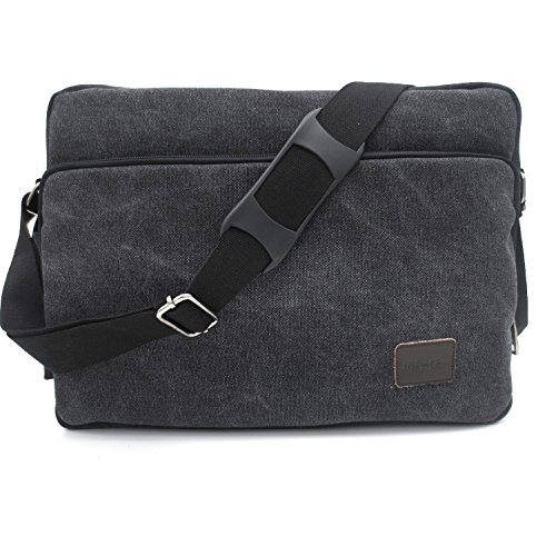 Laptop Bag for Men, MiCoolker 15-Inch Large Vintage Canvas Laptop Briefcase Messenger Shoulder Bag Satchel Bag Bookbag Travel Bag 13" 14" 15" Large and Black