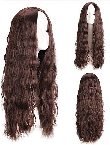 Ladies Red Wig Long Curly Hair High Temperature Chemical Fiber Silk Rose Mesh 25 Inches,Darkbrown
