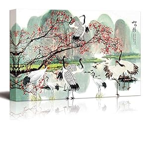 Classical Red Crowned Crane Painting for Bedroom Living Room