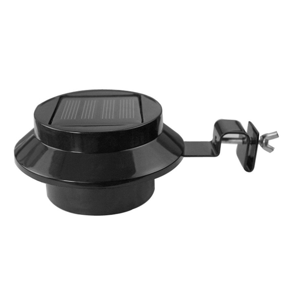 LIEYANG Solar Powered Outdoor Fence Lamp 3 Led Bulbs Black Lamp White