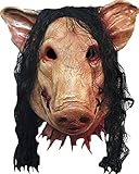 Scary Pig Mask with Hair for Halloween Costume Make-up Party Decoration Latex Pig Mask