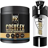 NutraFX Micronized Creatine Monohydrate Powder - With High-Tech Shaker Bottle - All Natural Pre Workout Energy Boost and Muscle Building Supplements (300g - 60 Servings)