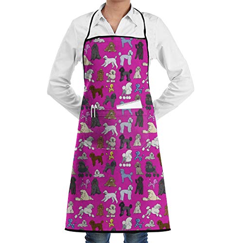 Poodles Fuchia Apron for Women and Men - Adjustable Neck Strap - Restaurant Home Kitchen Apron Bib for Cooking, Grill and Baking, Crafting, Gardening, BBQ