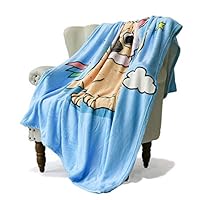 SimbaDeco Girl Decorative Sofa Bedding Throw Blanket for Couch Cute Cartoon Shar Pei Dog Rainbow Unicorn Blankets Super Soft Warm Flannel Plush Sherpa Fleece 50x70 Inch Blue